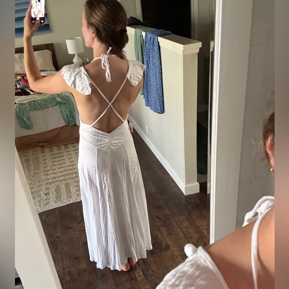 Free People Louisa Maxi 
White Maxi Dress with V-Neck and Tie Straps - Picture 3 of 5